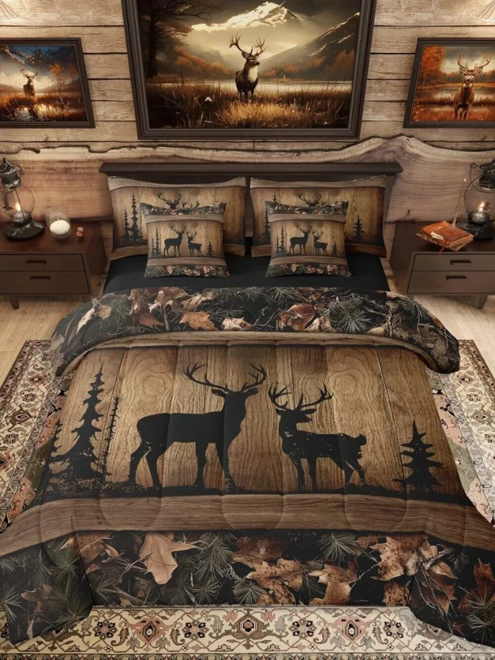 Rustic Cabin Bedding Sets 7 Piece Camo Hunting Deer Comforter Set Queen Farmhous